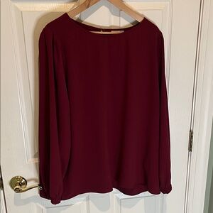 nine britton Wine Red Boatneck Long Sleeve Blouse